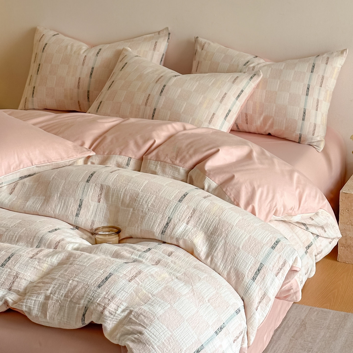 91家纺网 家纺一手货源 找家纺 （总）眠博士 2026新款色织水洗双层纱提花四件套