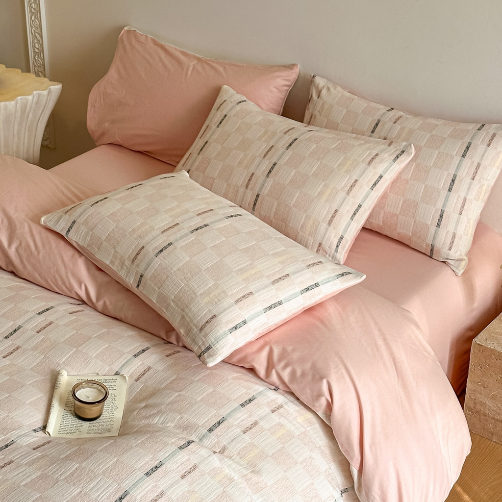 91家纺网 家纺一手货源 找家纺 （总）眠博士 2026新款色织水洗双层纱提花四件套