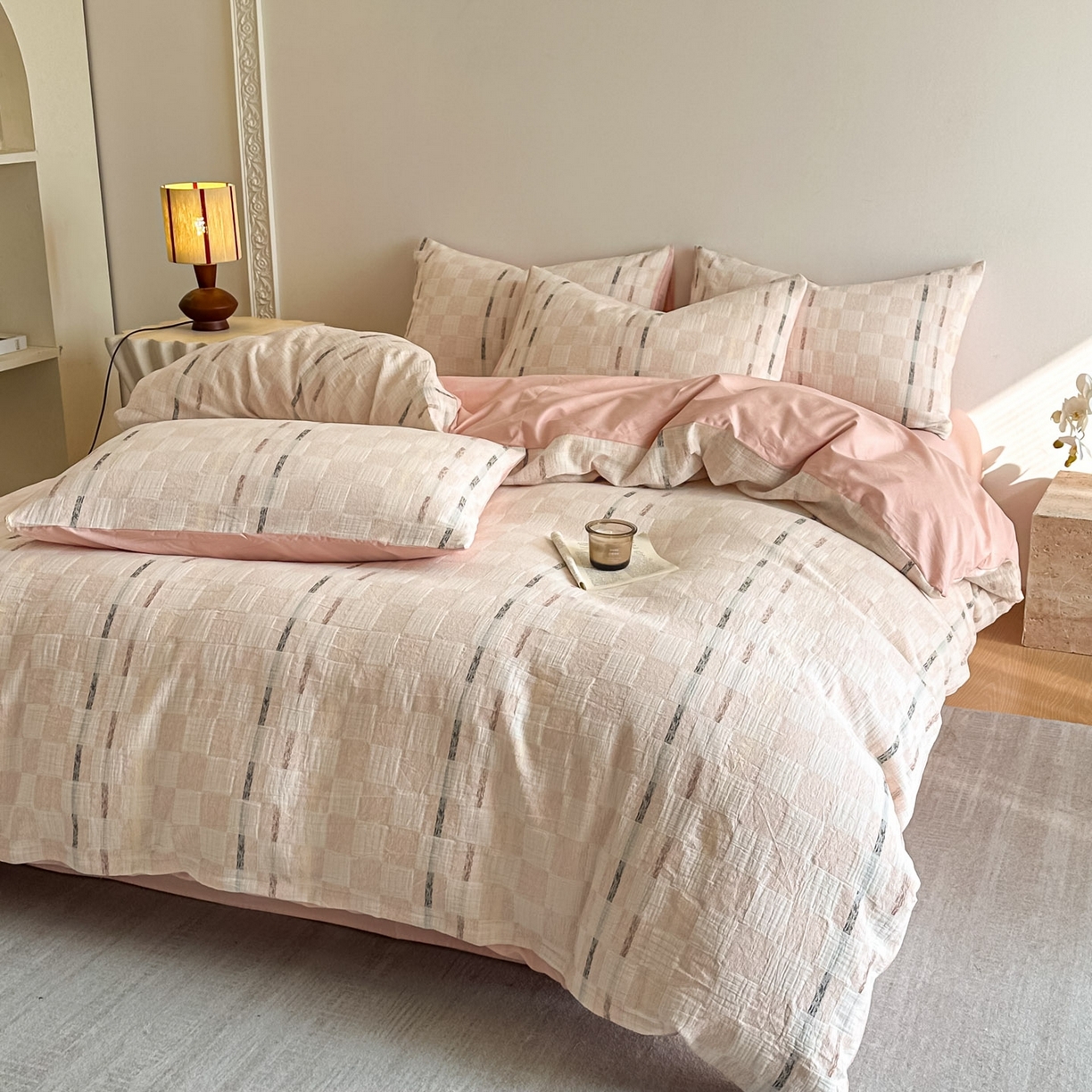 91家纺网 家纺一手货源 找家纺 （总）眠博士 2026新款色织水洗双层纱提花四件套