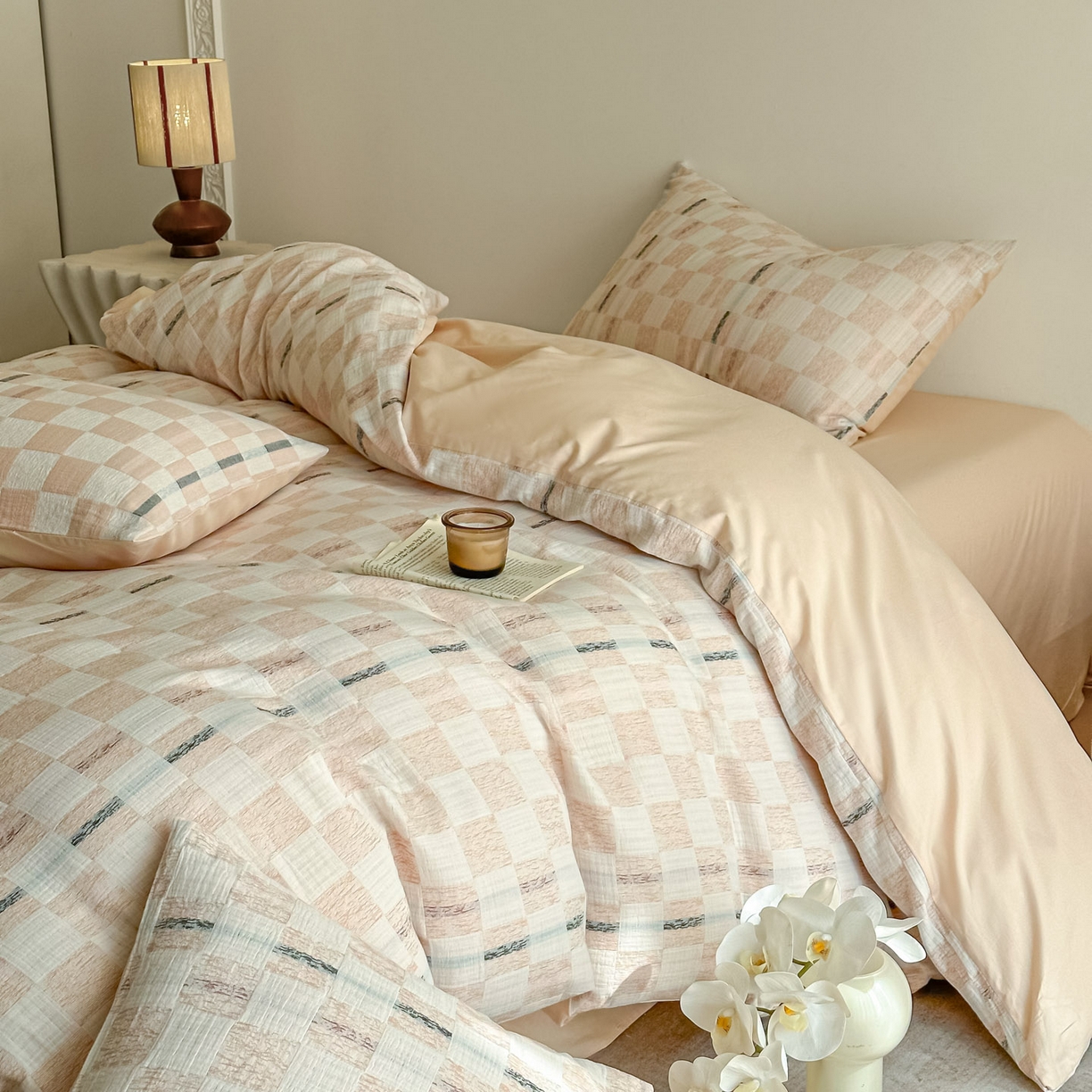 眠博士 2026新款色织水洗双层纱提花四件套 曲奇卡其格