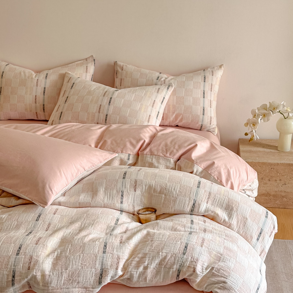 91家纺网 家纺一手货源 找家纺 （总）眠博士 2026新款色织水洗双层纱提花四件套