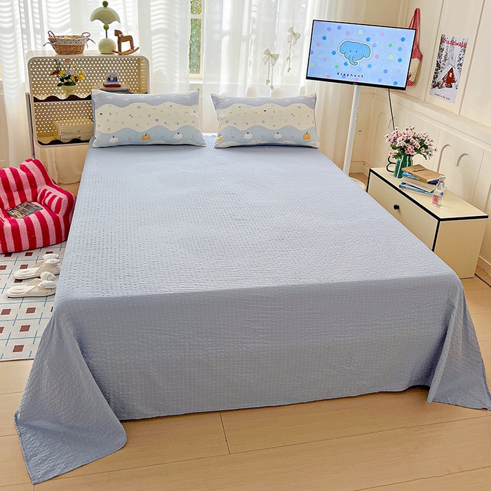 91家纺网 家纺一手货源 找家纺 梦纤绒 2026春夏新款简单款泡芙纱印花四件套 果子小象