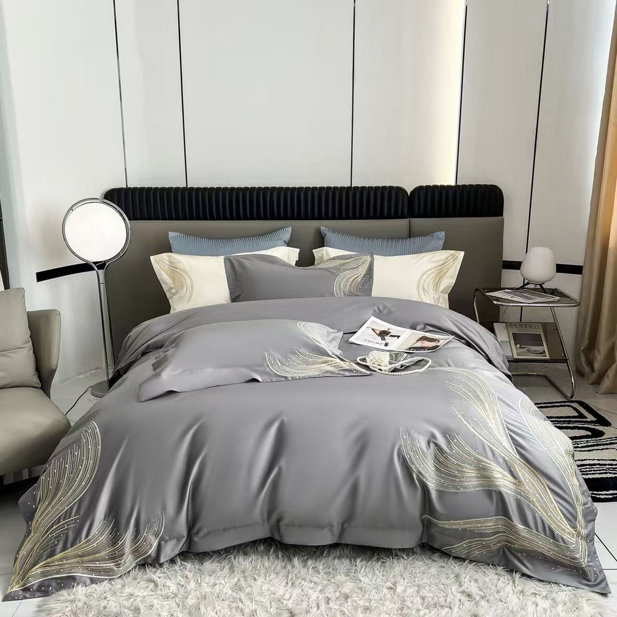 91家纺网 家纺一手货源 找家纺 （总）edra 2026新款纯棉长绒棉轻奢刺绣床盖款四件套-北极光