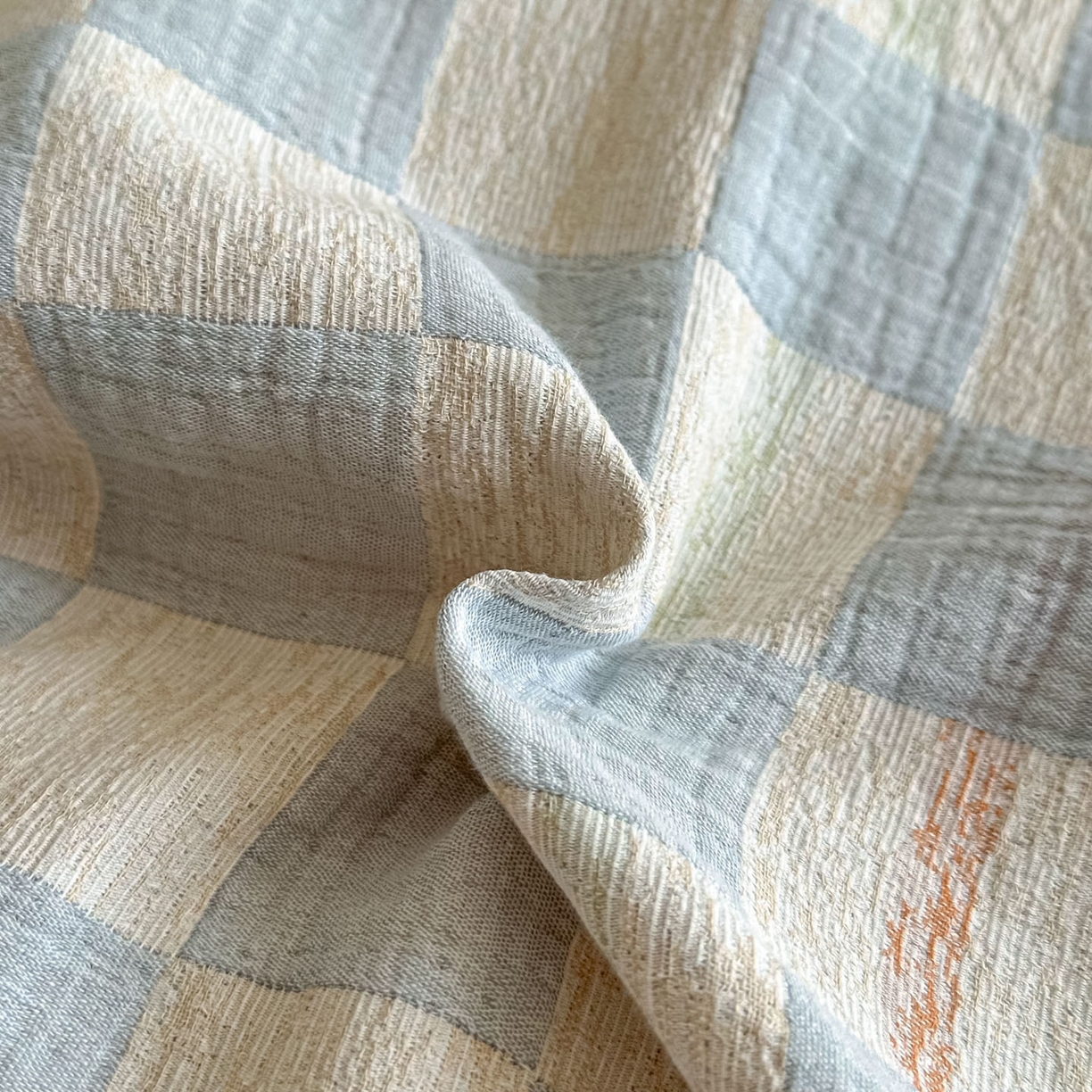 91家纺网 家纺一手货源 找家纺 眠博士 2026新款色织水洗双层纱提花四件套 曲奇蓝格