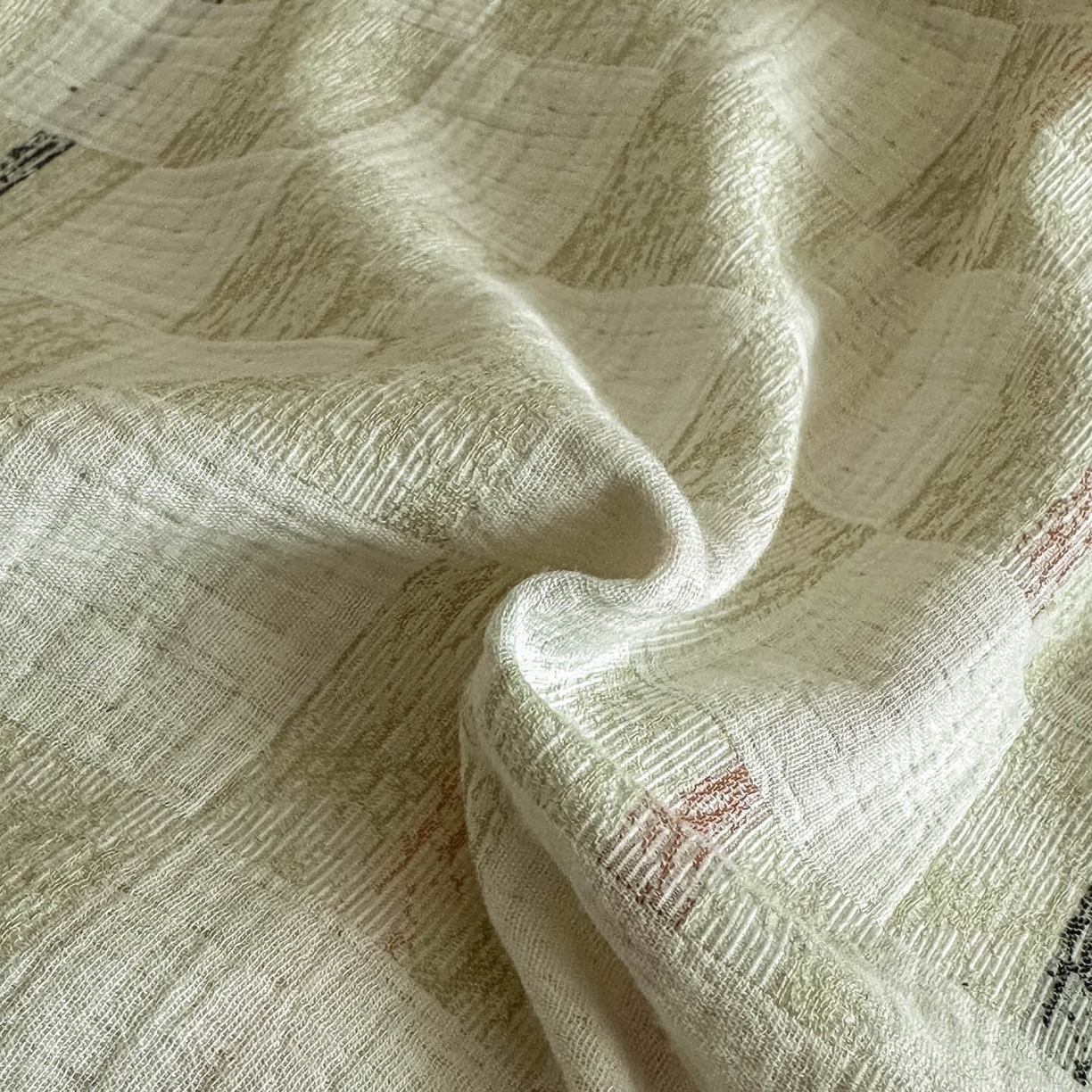 91家纺网 家纺一手货源 找家纺 眠博士 2026新款色织水洗双层纱提花四件套 曲奇绿格