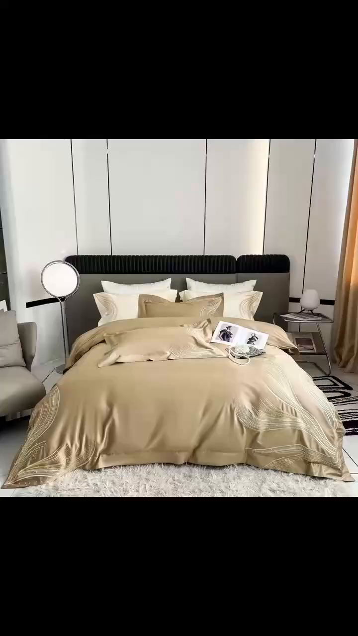 91家纺网 家纺一手货源 找家纺 edra 2026新款纯棉长绒棉轻奢刺绣床盖款四件套-北极光 北极光-咖