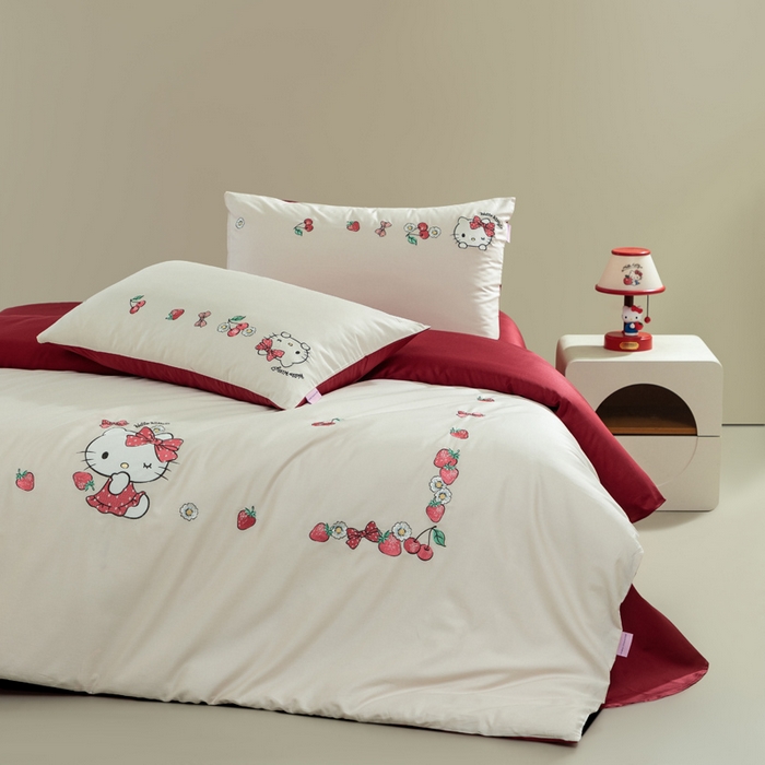 卡巴伦家纺 2026新款正版hellokitty长绒棉全棉纯棉四件套【联系客服获取授权后才可售卖】 奶糖kt