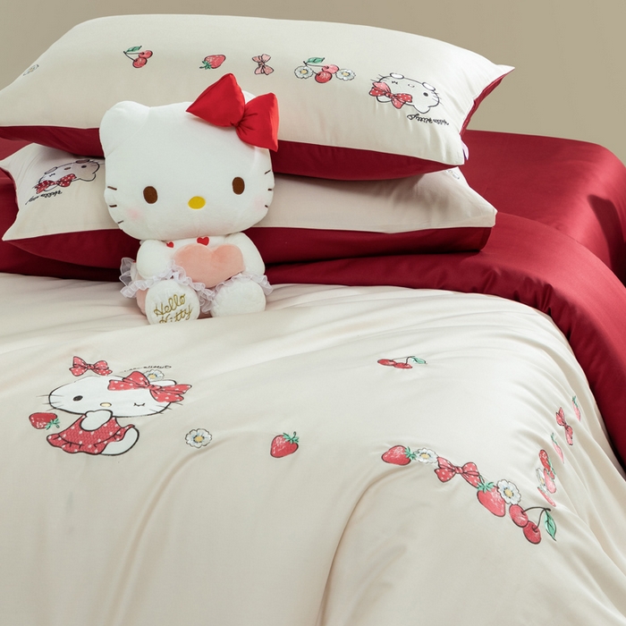 91家纺网 家纺一手货源 找家纺 卡巴伦家纺 2026新款正版hellokitty长绒棉全棉纯棉四件套【联系客服获取授权后才可售卖】 奶糖kt