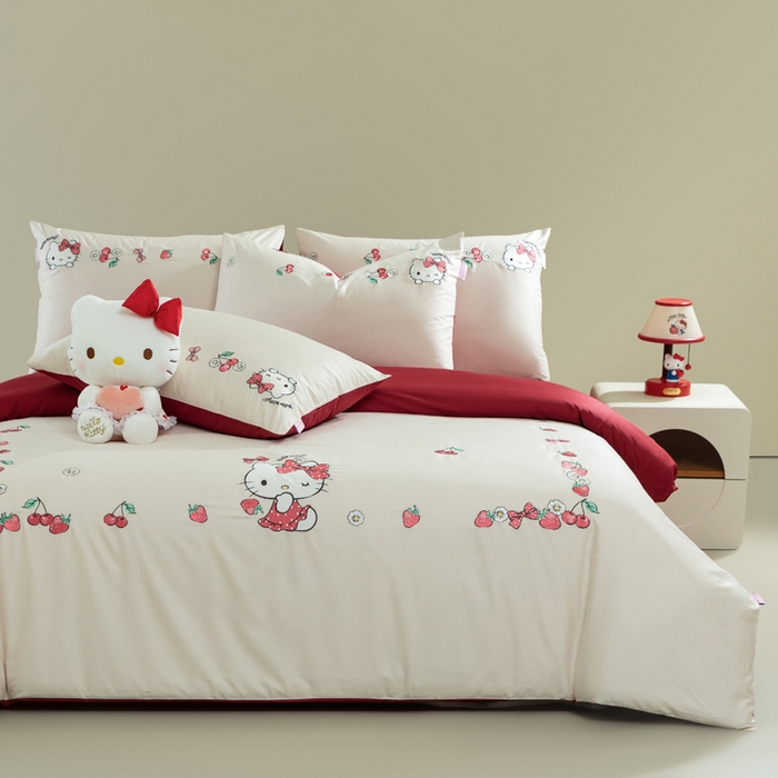 91家纺网 家纺一手货源 找家纺 卡巴伦家纺 2026新款正版hellokitty长绒棉全棉纯棉四件套【联系客服获取授权后才可售卖】 奶糖kt