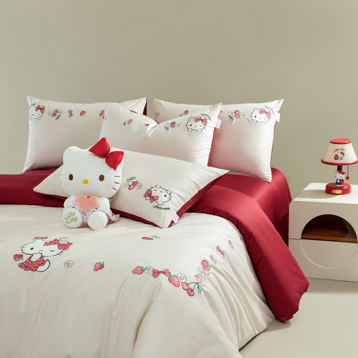 91家纺网 家纺一手货源 找家纺 卡巴伦家纺 2026新款正版hellokitty长绒棉全棉纯棉四件套【联系客服获取授权后才可售卖】 奶糖kt