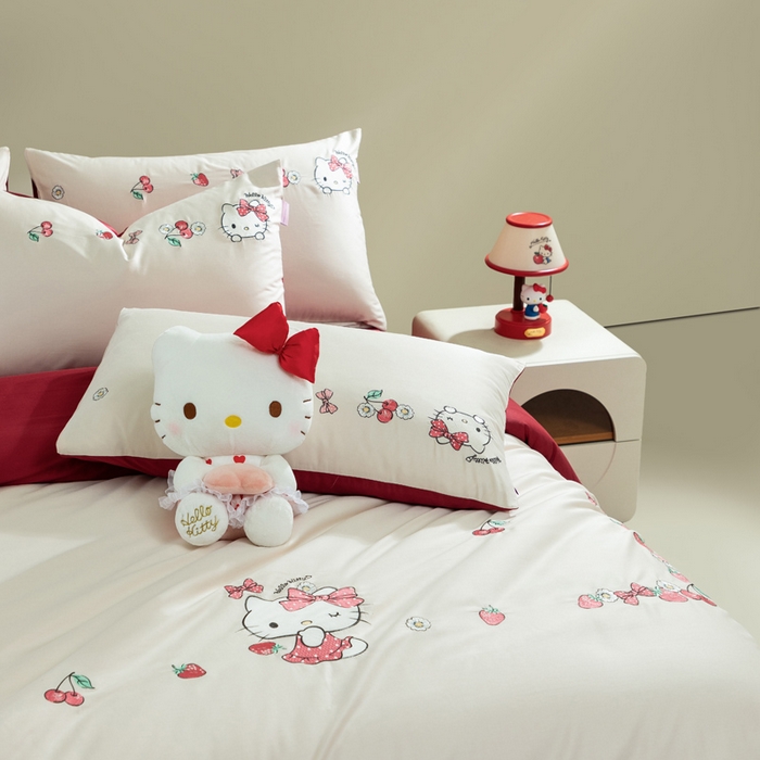 91家纺网 家纺一手货源 找家纺 卡巴伦家纺 2026新款正版hellokitty长绒棉全棉纯棉四件套【联系客服获取授权后才可售卖】 奶糖kt