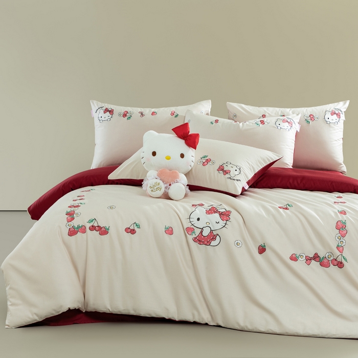 91家纺网 家纺一手货源 找家纺 卡巴伦家纺 2026新款正版hellokitty长绒棉全棉纯棉四件套【联系客服获取授权后才可售卖】 奶糖kt