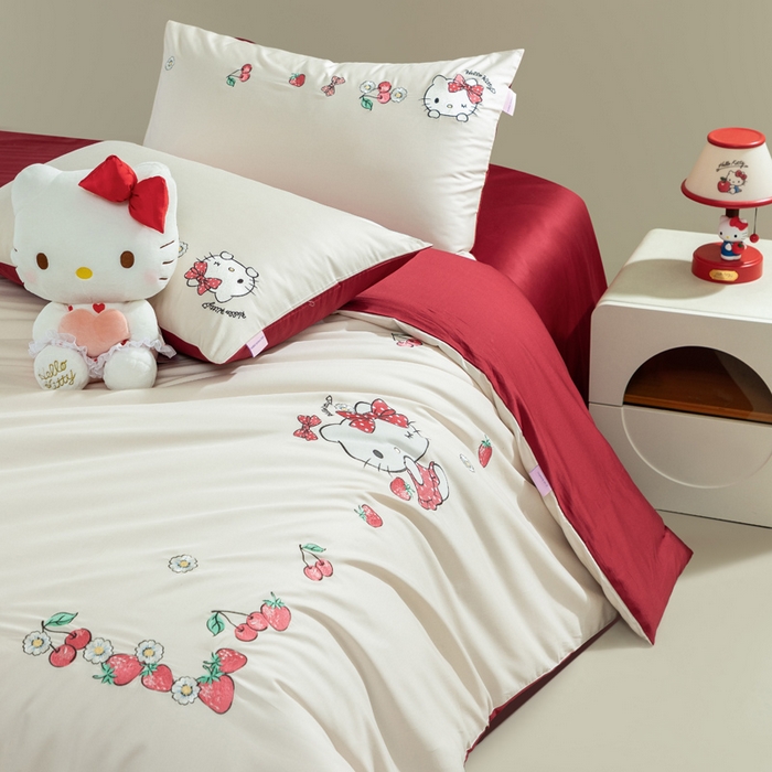 91家纺网 家纺一手货源 找家纺 卡巴伦家纺 2026新款正版hellokitty长绒棉全棉纯棉四件套【联系客服获取授权后才可售卖】 奶糖kt