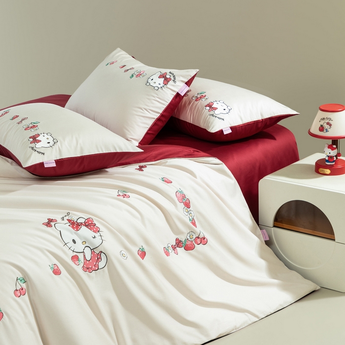 91家纺网 家纺一手货源 找家纺 卡巴伦家纺 2026新款正版hellokitty长绒棉全棉纯棉四件套【联系客服获取授权后才可售卖】 奶糖kt