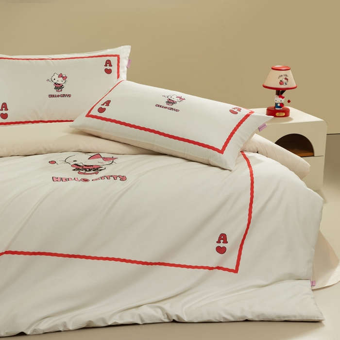 卡巴伦家纺 2026新款正版hellokitty长绒棉全棉纯棉四件套【联系客服获取授权后才可售卖】 红心kt