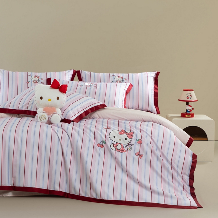 91家纺网 家纺一手货源 找家纺 卡巴伦家纺 2026新款正版hellokitty长绒棉全棉纯棉四件套【联系客服获取授权后才可售卖】 元氣Kitty