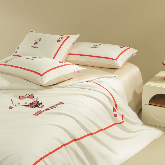 91家纺网 家纺一手货源 找家纺 卡巴伦家纺 2026新款正版hellokitty长绒棉全棉纯棉四件套【联系客服获取授权后才可售卖】 红心kt