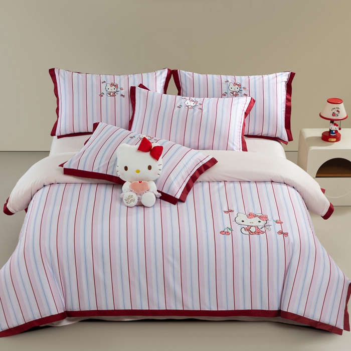 91家纺网 家纺一手货源 找家纺 卡巴伦家纺 2026新款正版hellokitty长绒棉全棉纯棉四件套【联系客服获取授权后才可售卖】 元氣Kitty