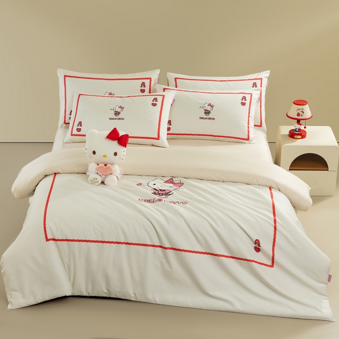 91家纺网 家纺一手货源 找家纺 卡巴伦家纺 2026新款正版hellokitty长绒棉全棉纯棉四件套【联系客服获取授权后才可售卖】 红心kt