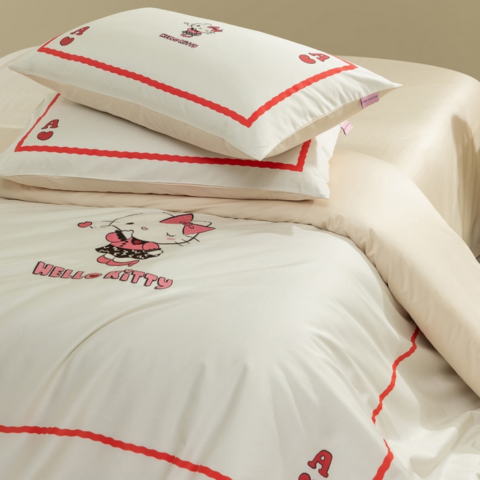 91家纺网 家纺一手货源 找家纺 卡巴伦家纺 2026新款正版hellokitty长绒棉全棉纯棉四件套【联系客服获取授权后才可售卖】 红心kt