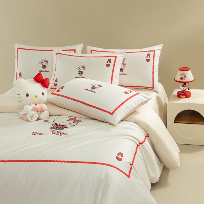 91家纺网 家纺一手货源 找家纺 卡巴伦家纺 2026新款正版hellokitty长绒棉全棉纯棉四件套【联系客服获取授权后才可售卖】 红心kt