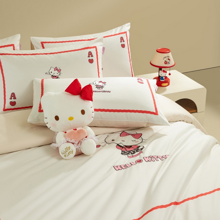 91家纺网 家纺一手货源 找家纺 卡巴伦家纺 2026新款正版hellokitty长绒棉全棉纯棉四件套【联系客服获取授权后才可售卖】 红心kt