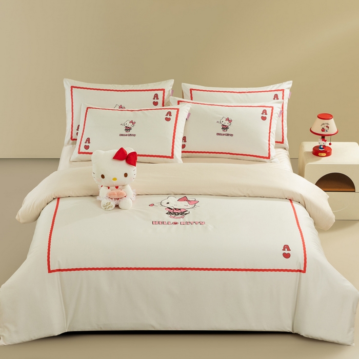 91家纺网 家纺一手货源 找家纺 卡巴伦家纺 2026新款正版hellokitty长绒棉全棉纯棉四件套【联系客服获取授权后才可售卖】 红心kt