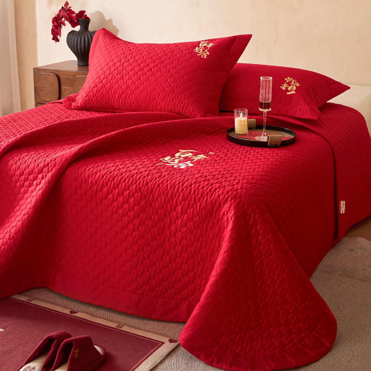 91家纺网 家纺一手货源 找家纺 东方合美（原：皇家传奇） 2026新款婚庆单品床单单品床盖系列 床盖-百年好合