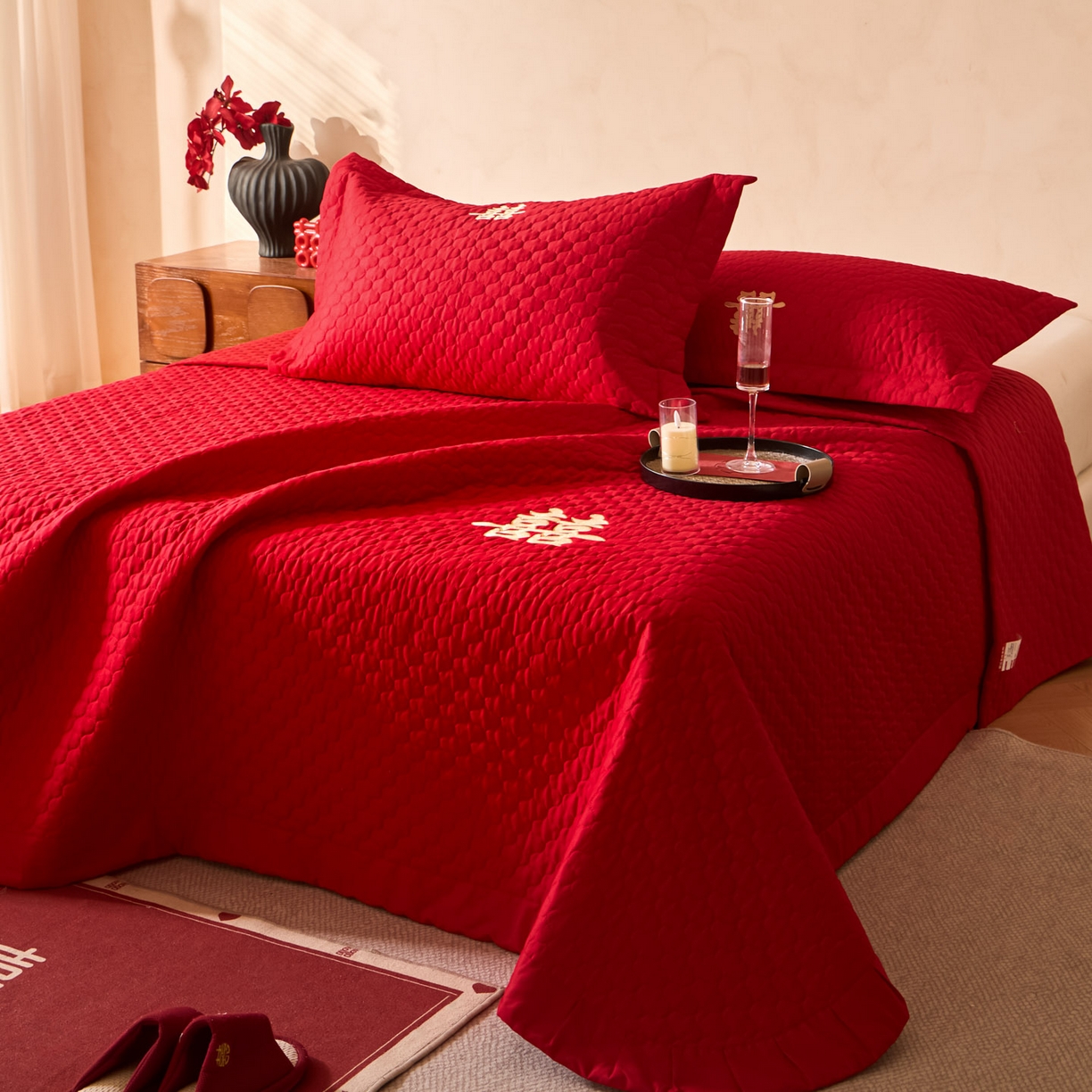 91家纺网 家纺一手货源 找家纺 东方合美（原：皇家传奇） 2026新款婚庆单品床单单品床盖系列 床盖-囍