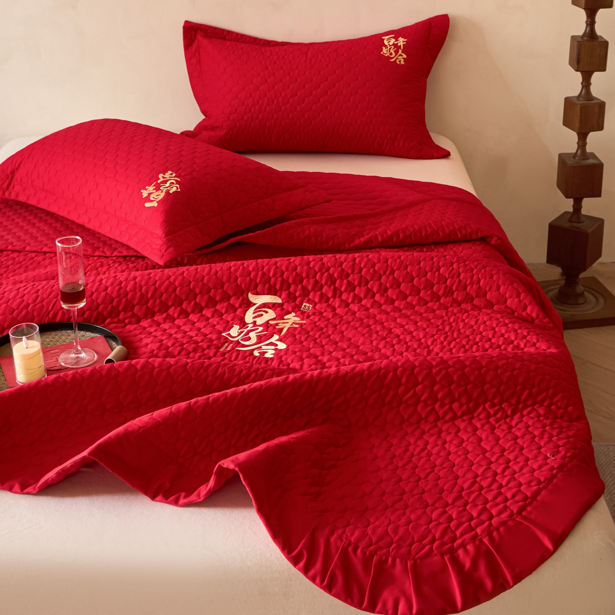 91家纺网 家纺一手货源 找家纺 东方合美（原：皇家传奇） 2026新款婚庆单品床单单品床盖系列 床盖-百年好合