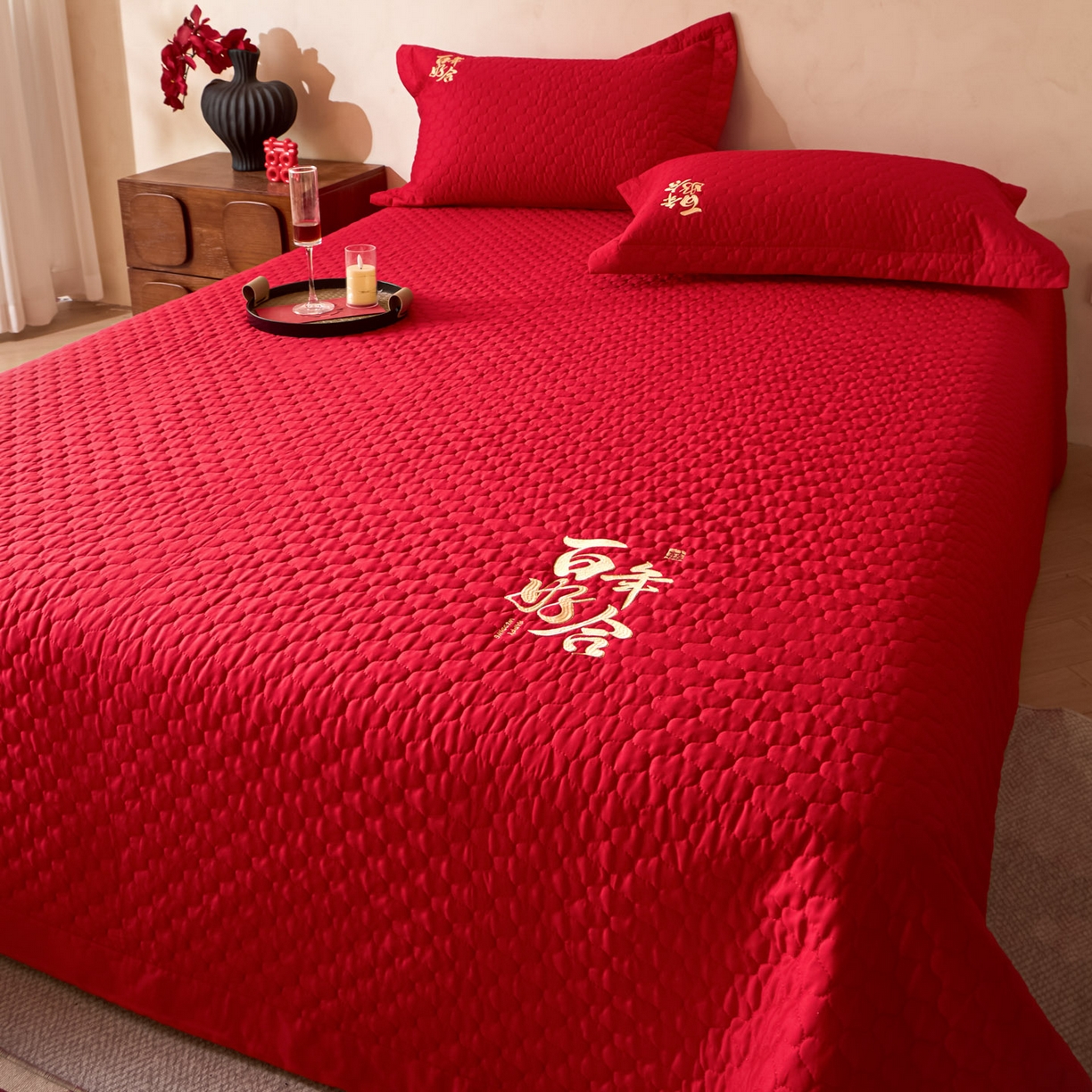 91家纺网 家纺一手货源 找家纺 东方合美（原：皇家传奇） 2026新款婚庆单品床单单品床盖系列 床盖-百年好合