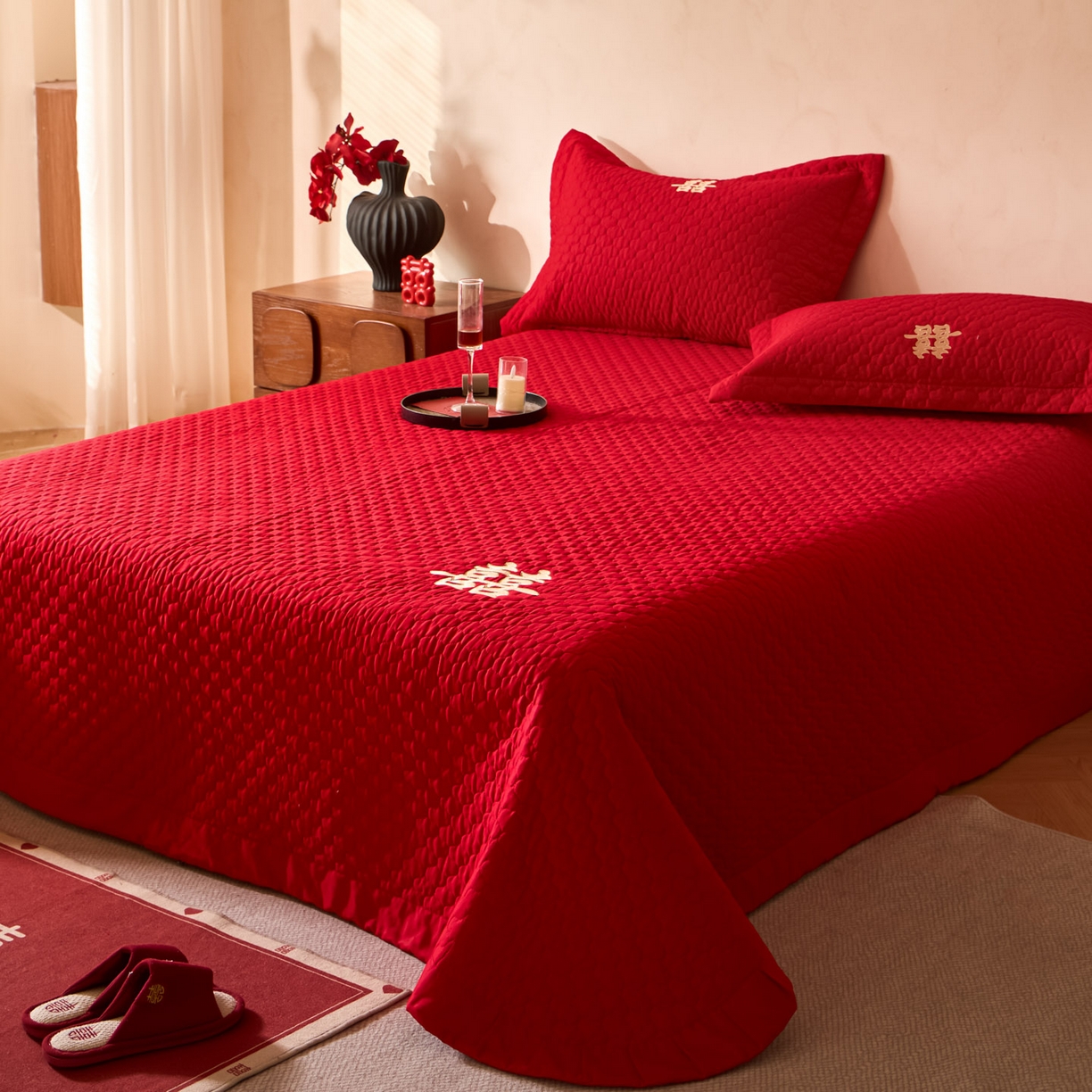 91家纺网 家纺一手货源 找家纺 东方合美（原：皇家传奇） 2026新款婚庆单品床单单品床盖系列 床盖-囍