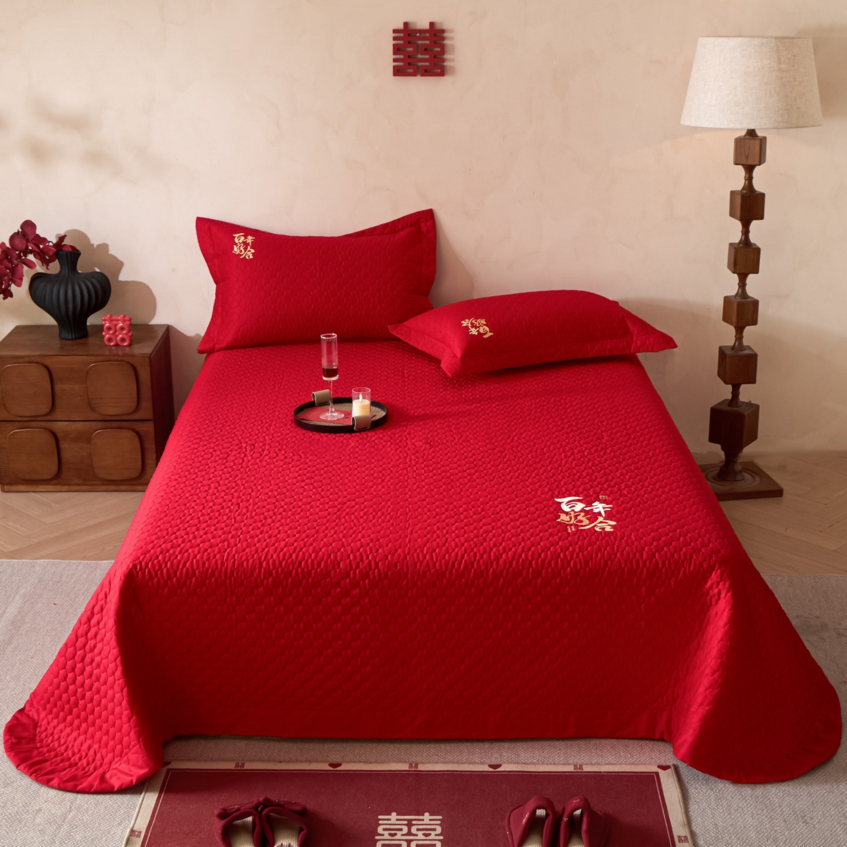 91家纺网 家纺一手货源 找家纺 东方合美（原：皇家传奇） 2026新款婚庆单品床单单品床盖系列 床盖-百年好合