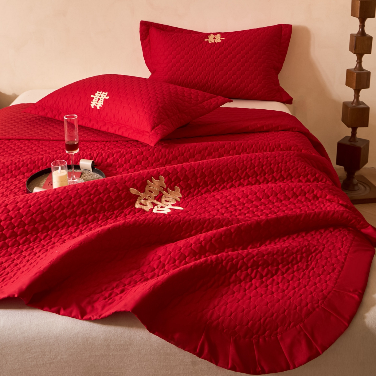 91家纺网 家纺一手货源 找家纺 东方合美（原：皇家传奇） 2026新款婚庆单品床单单品床盖系列 床盖-囍