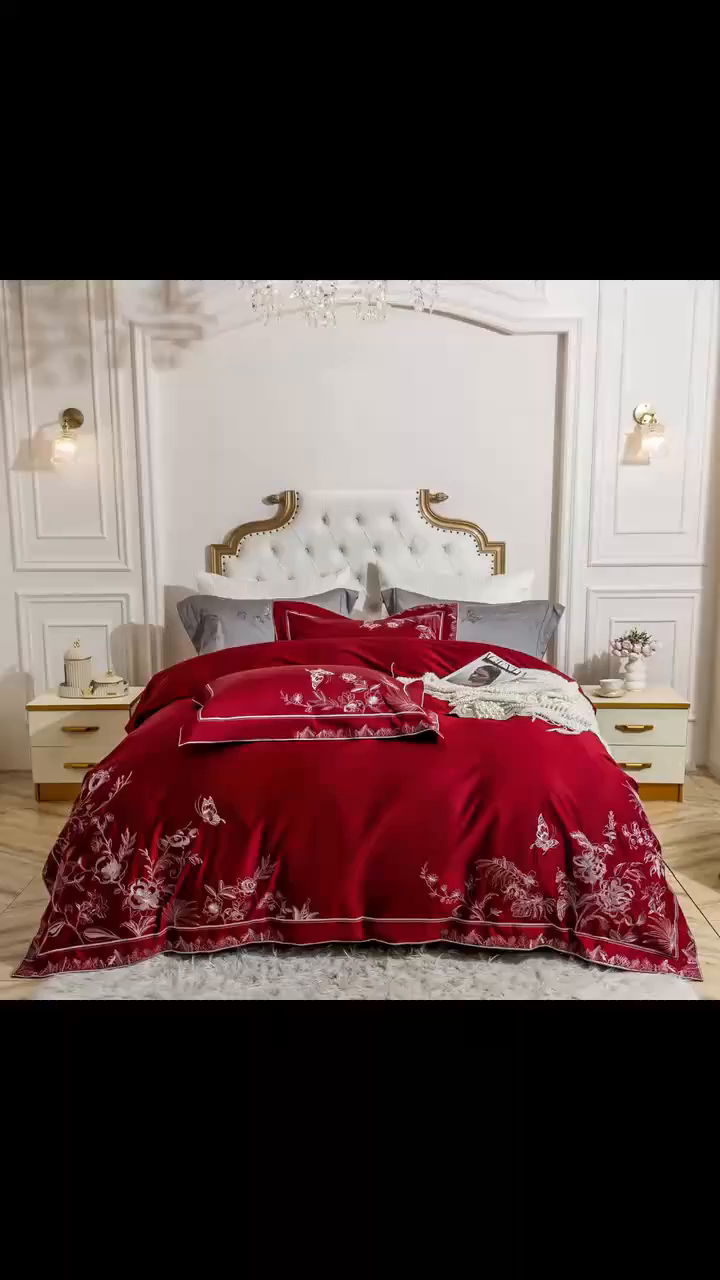 91家纺网 家纺一手货源 找家纺 （总）edra 2026新款纯棉长绒棉轻奢刺绣床盖款四件套-蝴蝶