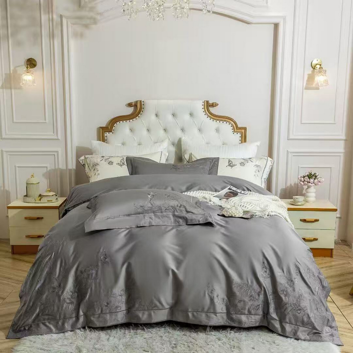 91家纺网 家纺一手货源 找家纺 （总）edra 2026新款纯棉长绒棉轻奢刺绣床盖款四件套-蝴蝶