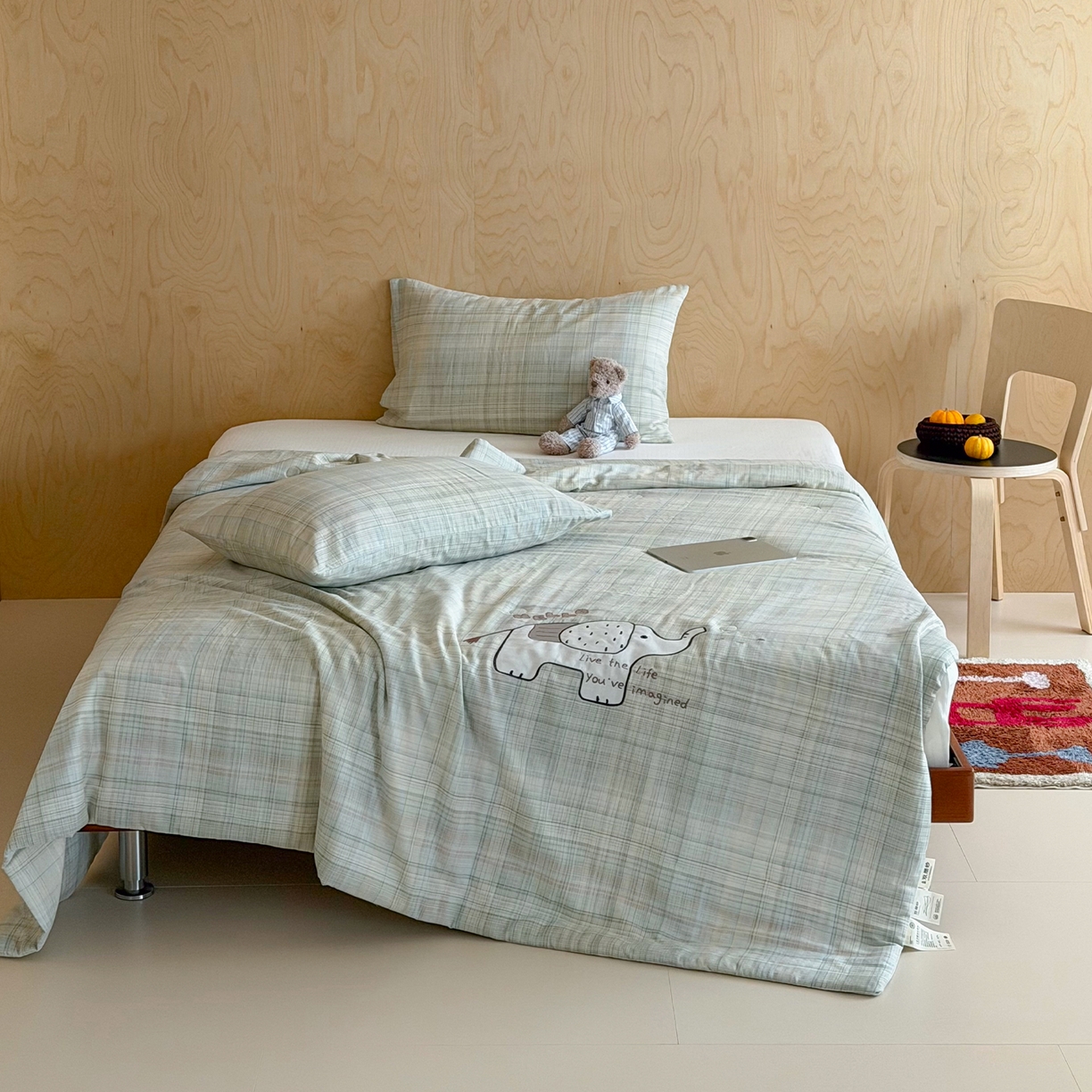 91家纺网 家纺一手货源 找家纺 一加一 2026新款全棉双层纱贴布绣大豆夏被-格格乐园 软萌小象