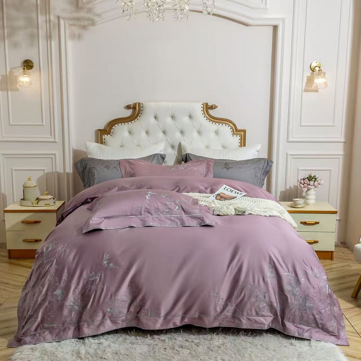 edra 2026新款纯棉长绒棉轻奢刺绣床盖款四件套-蝴蝶 蝴蝶紫