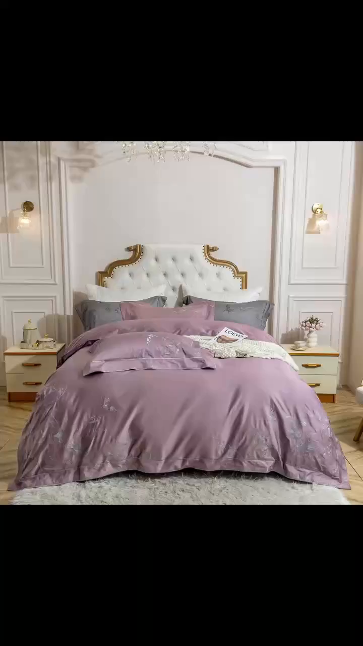 91家纺网 家纺一手货源 找家纺 edra 2026新款纯棉长绒棉轻奢刺绣床盖款四件套-蝴蝶 蝴蝶紫