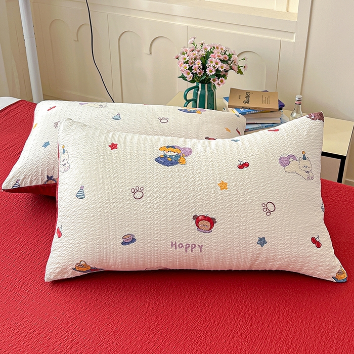 91家纺网 家纺一手货源 找家纺 梦纤绒 2026春夏新款简单款泡芙纱印花四件套 萌星奇遇