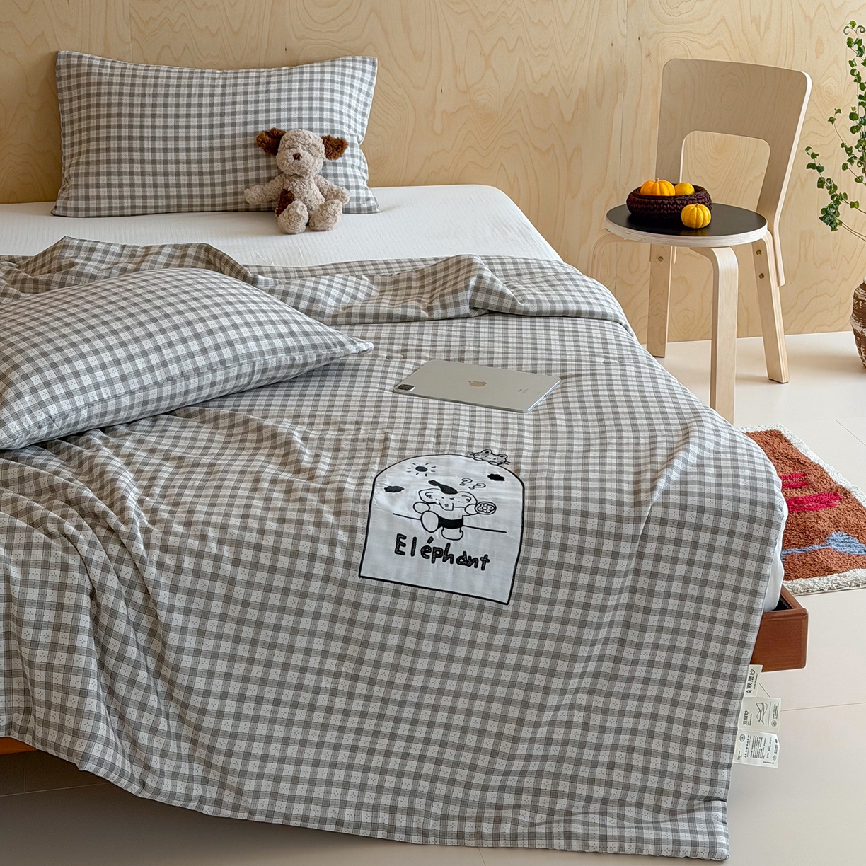 91家纺网 家纺一手货源 找家纺 一加一 2026新款全棉双层纱贴布绣大豆夏被-格格乐园 晚安小象