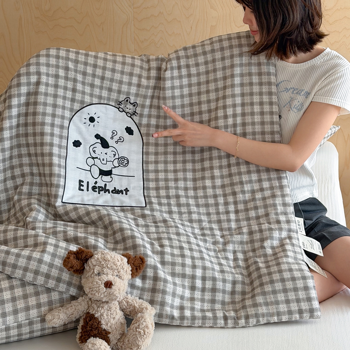 91家纺网 家纺一手货源 找家纺 一加一 2026新款全棉双层纱贴布绣大豆夏被-格格乐园 晚安小象