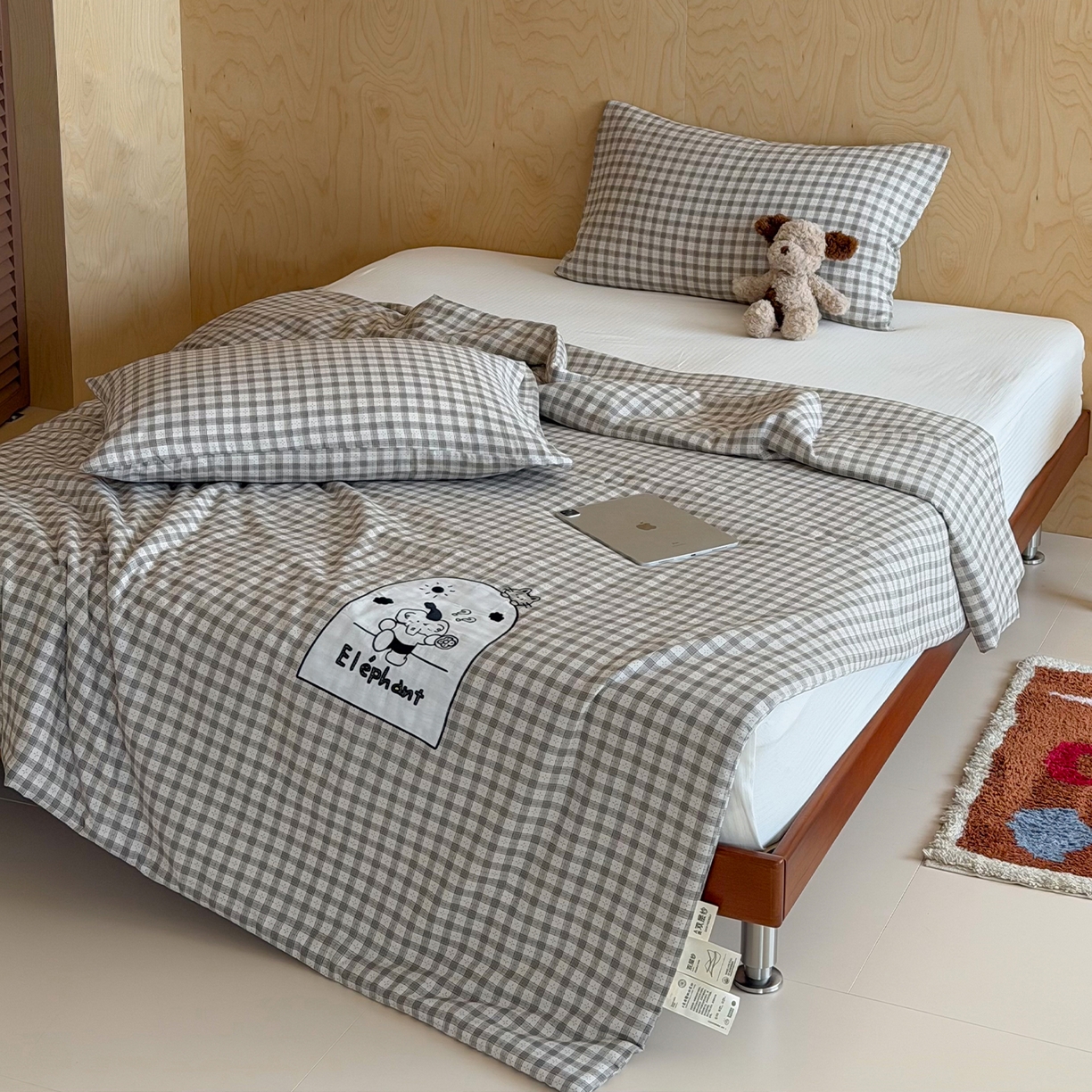 91家纺网 家纺一手货源 找家纺 一加一 2026新款全棉双层纱贴布绣大豆夏被-格格乐园 晚安小象