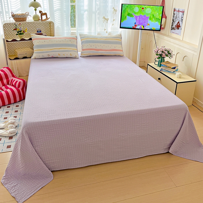 91家纺网 家纺一手货源 找家纺 梦纤绒 2026春夏新款简单款泡芙纱印花四件套 梦幻蝶影