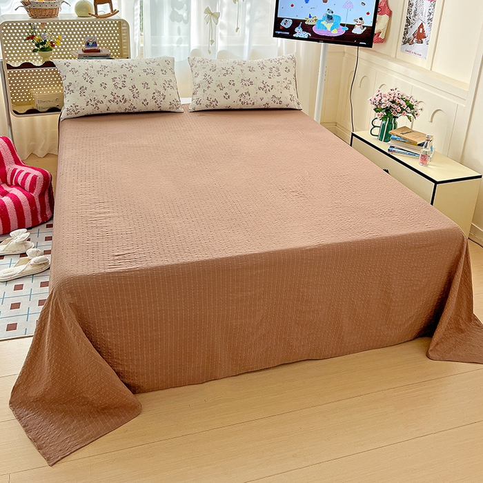 91家纺网 家纺一手货源 找家纺 梦纤绒 2026春夏新款简单款泡芙纱印花四件套 暮秋