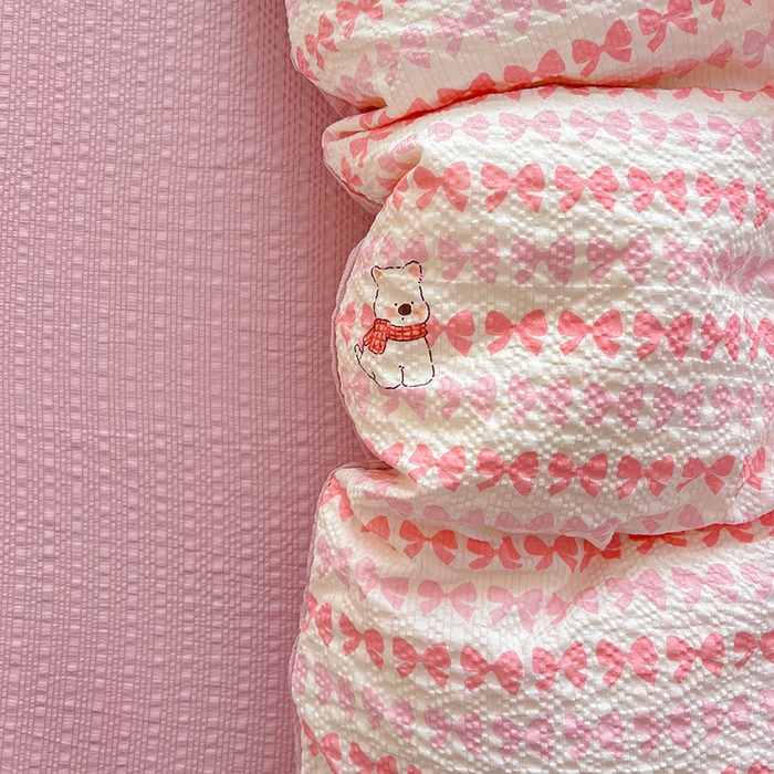 91家纺网 家纺一手货源 找家纺 梦纤绒 2026春夏新款简单款泡芙纱印花四件套 泡芙小狗