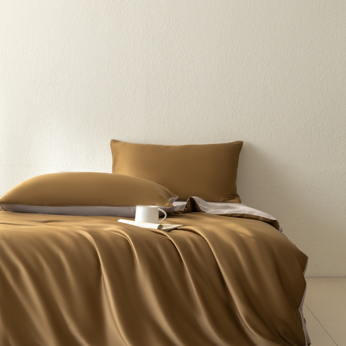 91家纺网 家纺一手货源 找家纺 禾时 2026新款60支奥地利兰精双拼纯色天丝四件套 敦煌色-曙光银