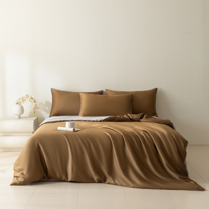 91家纺网 家纺一手货源 找家纺 禾时 2026新款60支奥地利兰精双拼纯色天丝四件套 敦煌色-曙光银