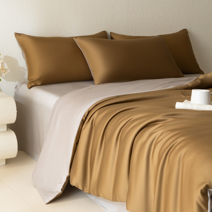 91家纺网 家纺一手货源 找家纺 禾时 2026新款60支奥地利兰精双拼纯色天丝四件套 敦煌色-曙光银