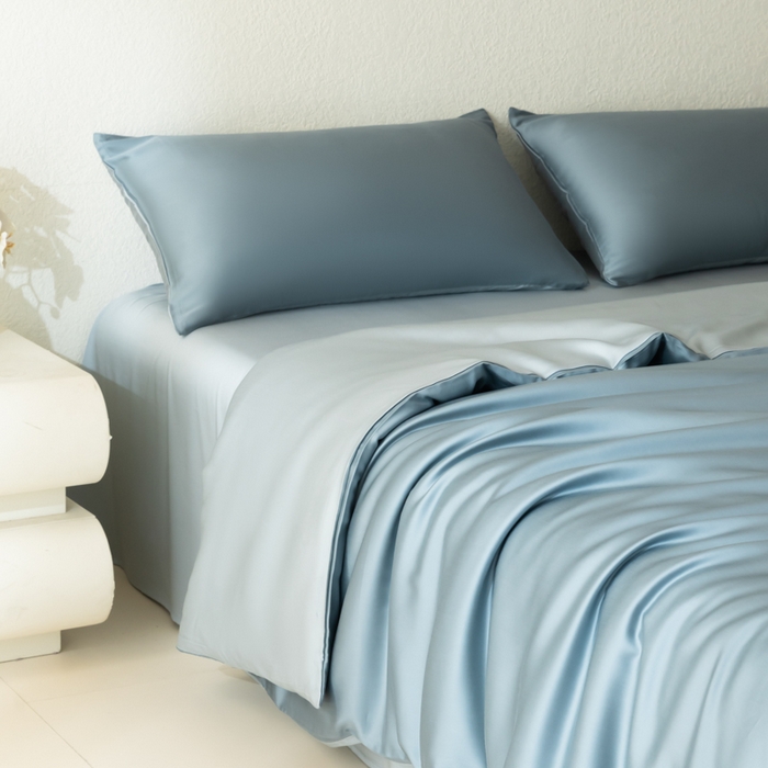 91家纺网 家纺一手货源 找家纺 禾时 2026新款60支奥地利兰精双拼纯色天丝四件套 灰蓝色-冰川灰